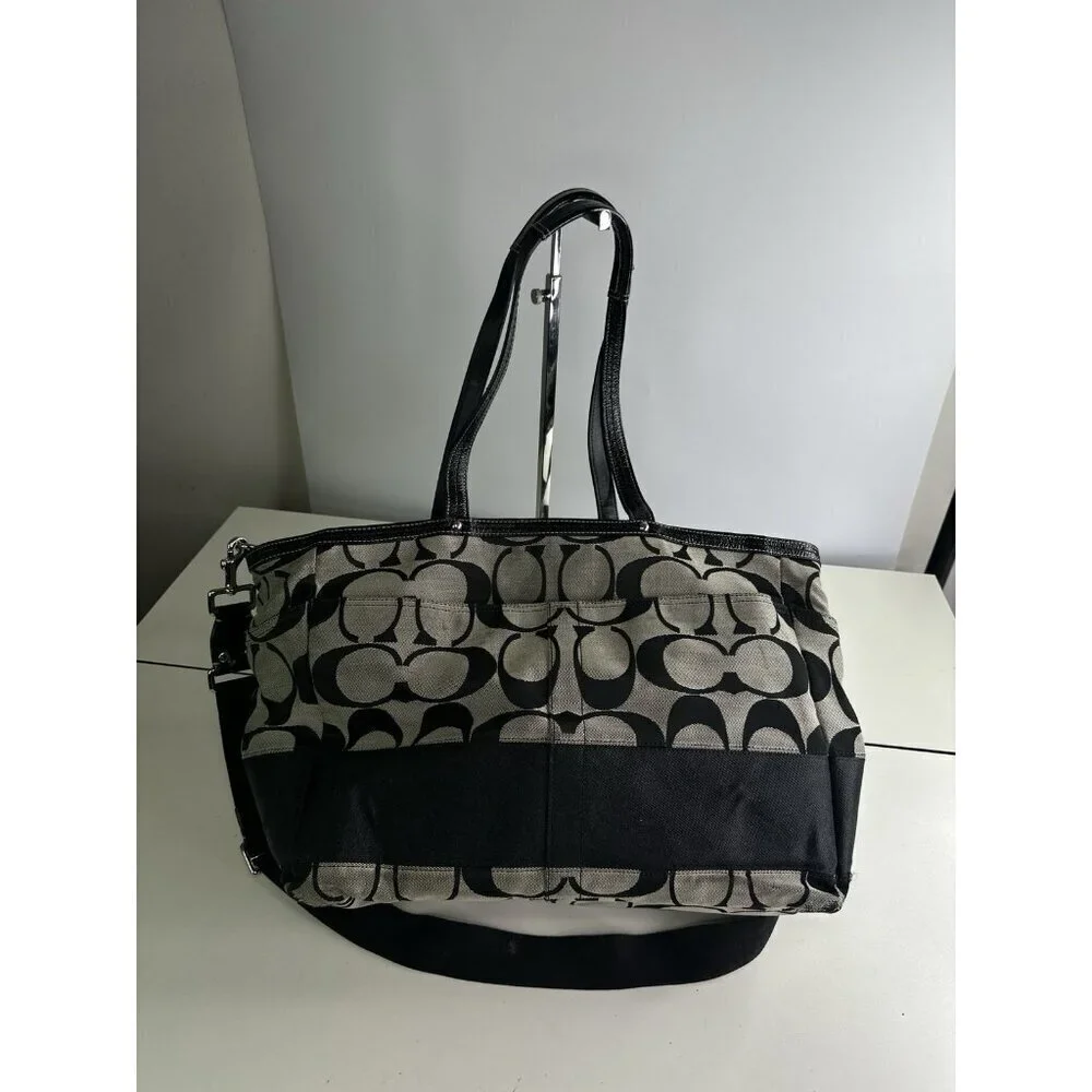 DAMAGED/ WORN COACH XL Tote / Diaper Bag /Signature C'S/ F13803/ Black